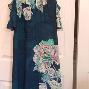 Anthropologie Maeve Blue Elia Cold  Shoulder Dress in Teal/Pink Floral Size 8